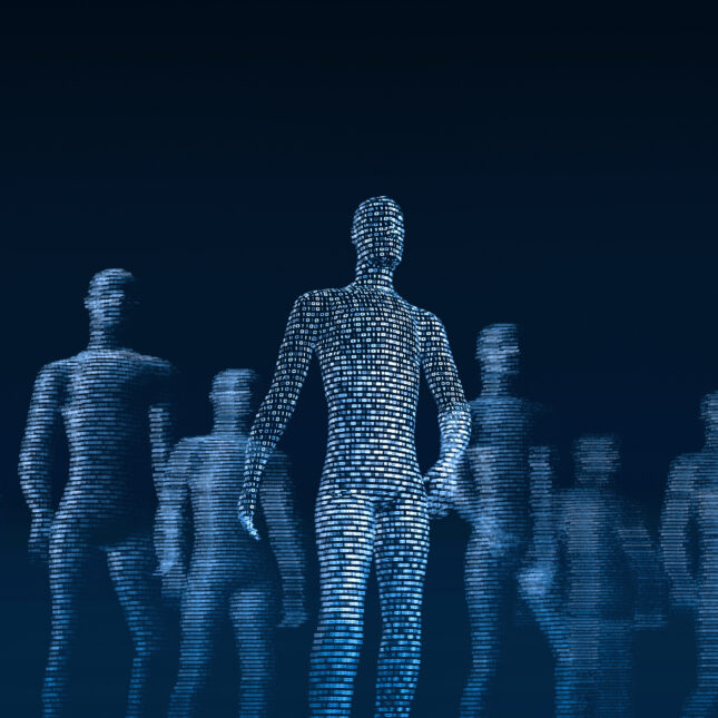 Ten human bodies made up by binary codes in different level of blurriness — first opinion coverage from STAT